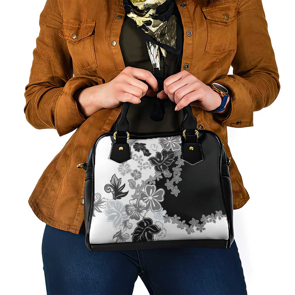 Gray Scale Hibiscus Plumeria Floral Shoulder Handbag LT01 - Polynesian Pride