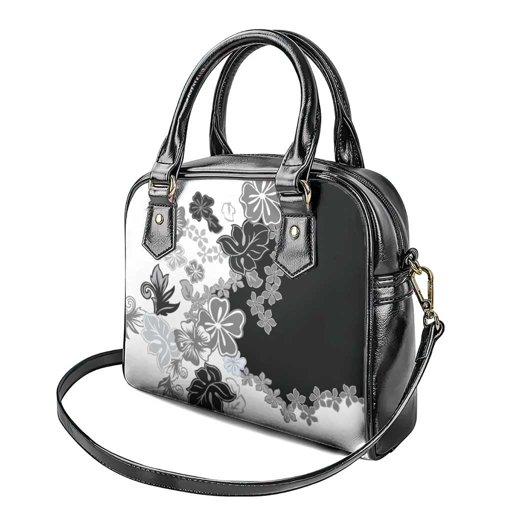 Gray Scale Hibiscus Plumeria Floral Shoulder Handbag LT01 - Polynesian Pride