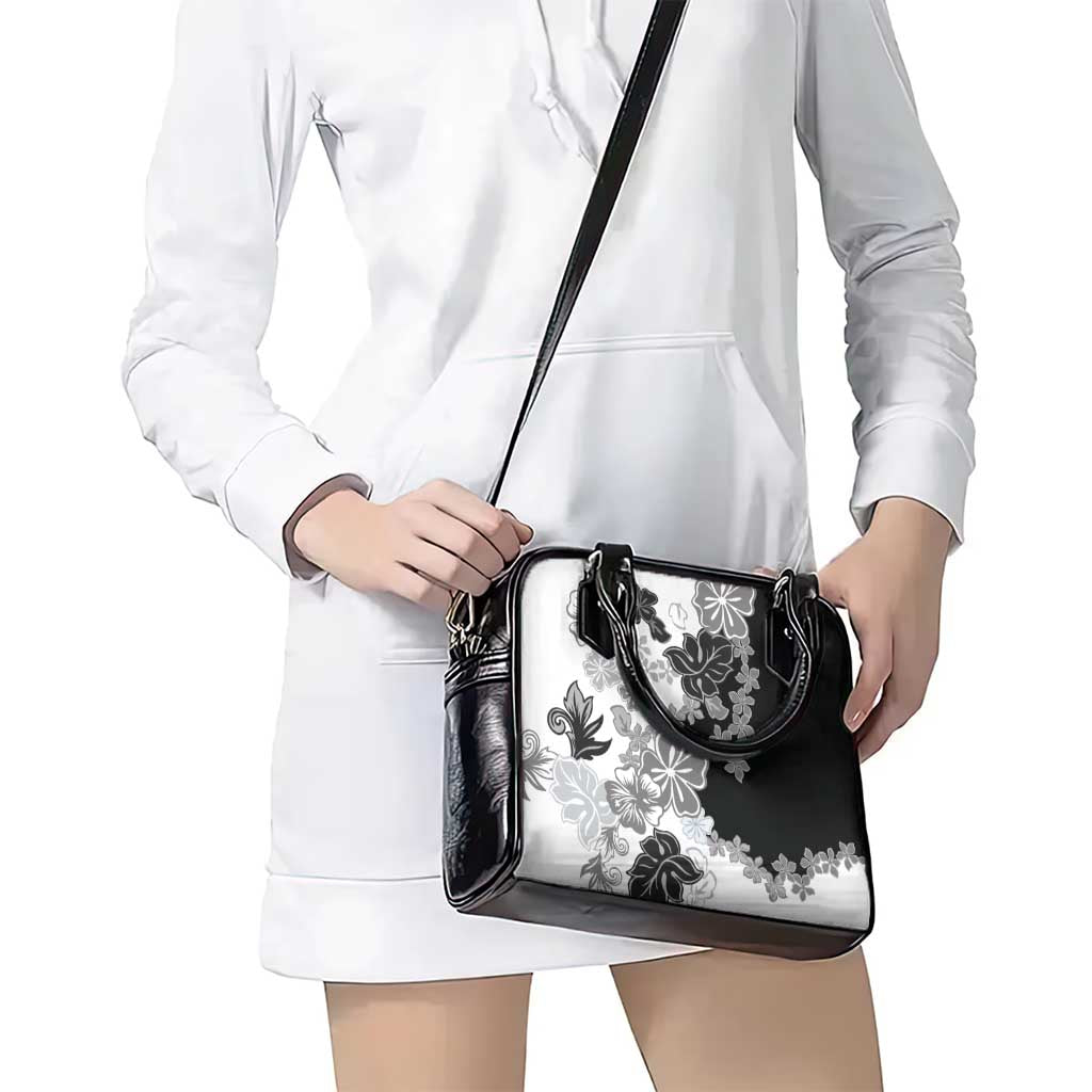 Gray Scale Hibiscus Plumeria Floral Shoulder Handbag LT01 - Polynesian Pride