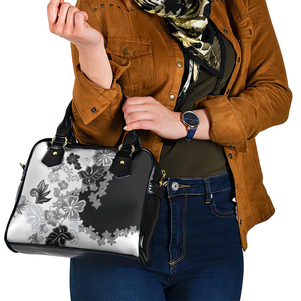 Gray Scale Hibiscus Plumeria Floral Shoulder Handbag LT01 - Polynesian Pride