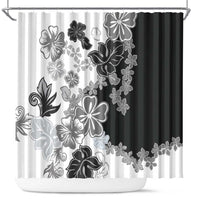 Gray Scale Hibiscus Plumeria Floral Shower Curtain LT01 Black - Polynesian Pride