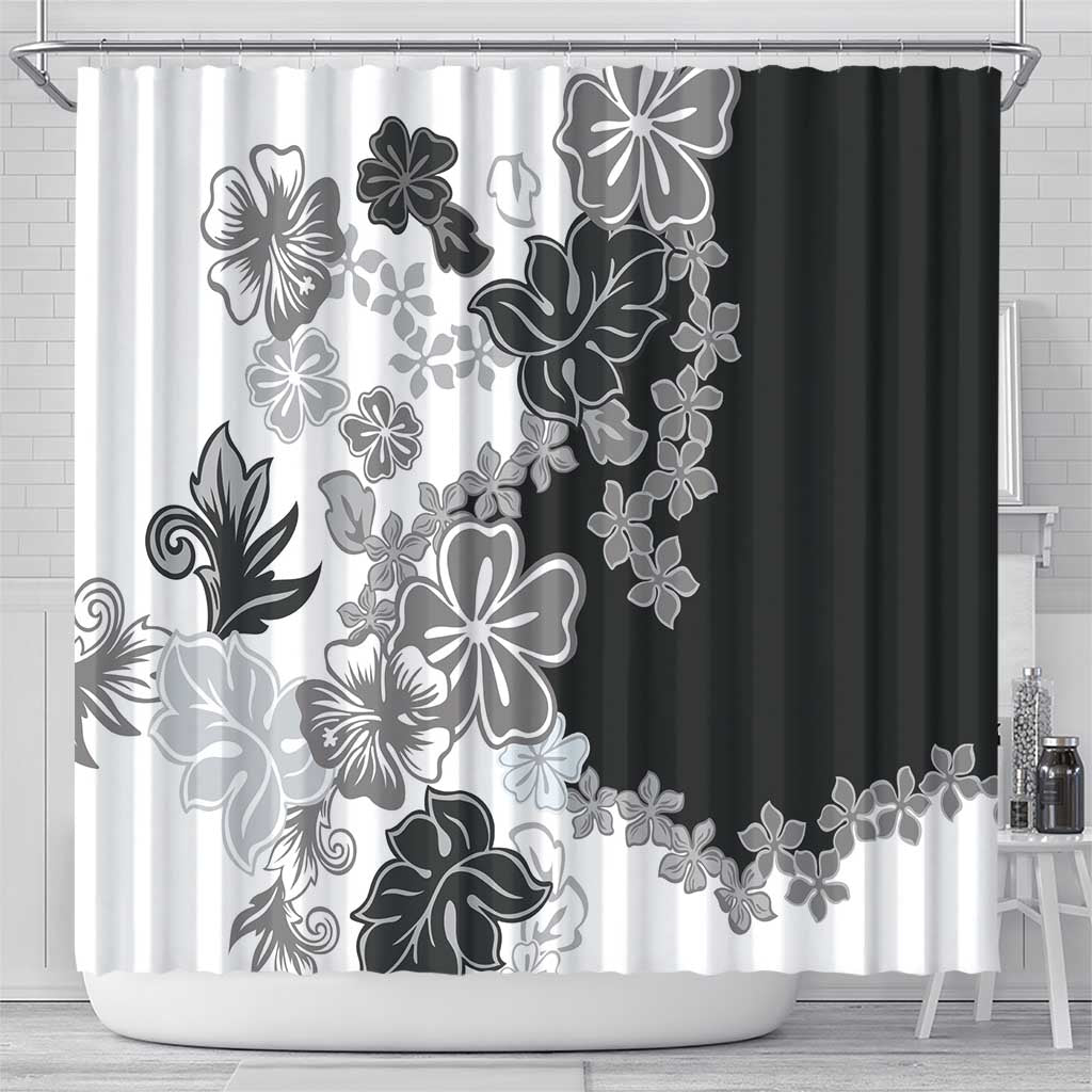 Gray Scale Hibiscus Plumeria Floral Shower Curtain LT01 - Polynesian Pride