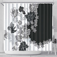 Gray Scale Hibiscus Plumeria Floral Shower Curtain LT01 - Polynesian Pride