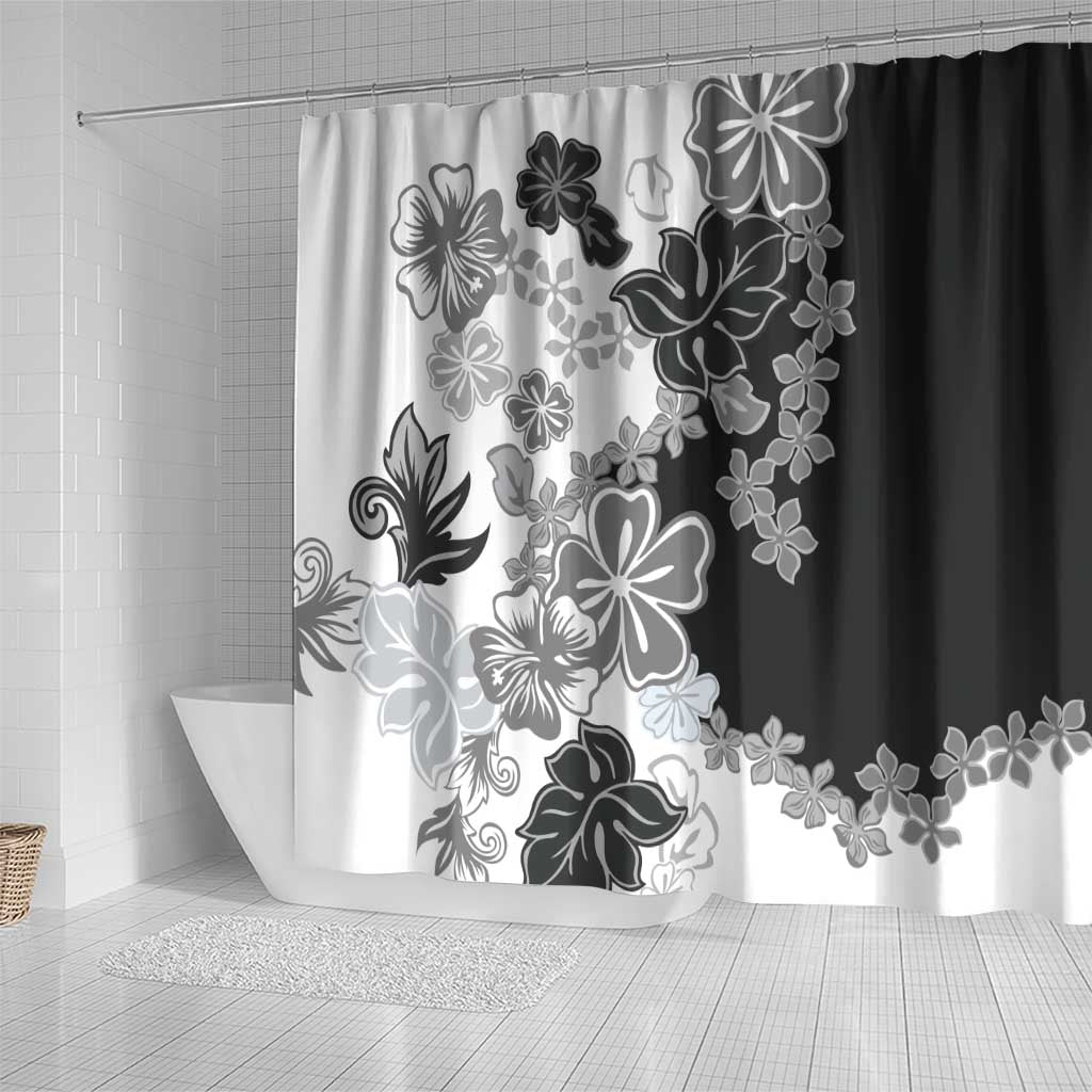 Gray Scale Hibiscus Plumeria Floral Shower Curtain LT01 - Polynesian Pride