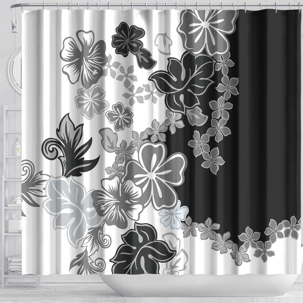 Gray Scale Hibiscus Plumeria Floral Shower Curtain LT01 - Polynesian Pride