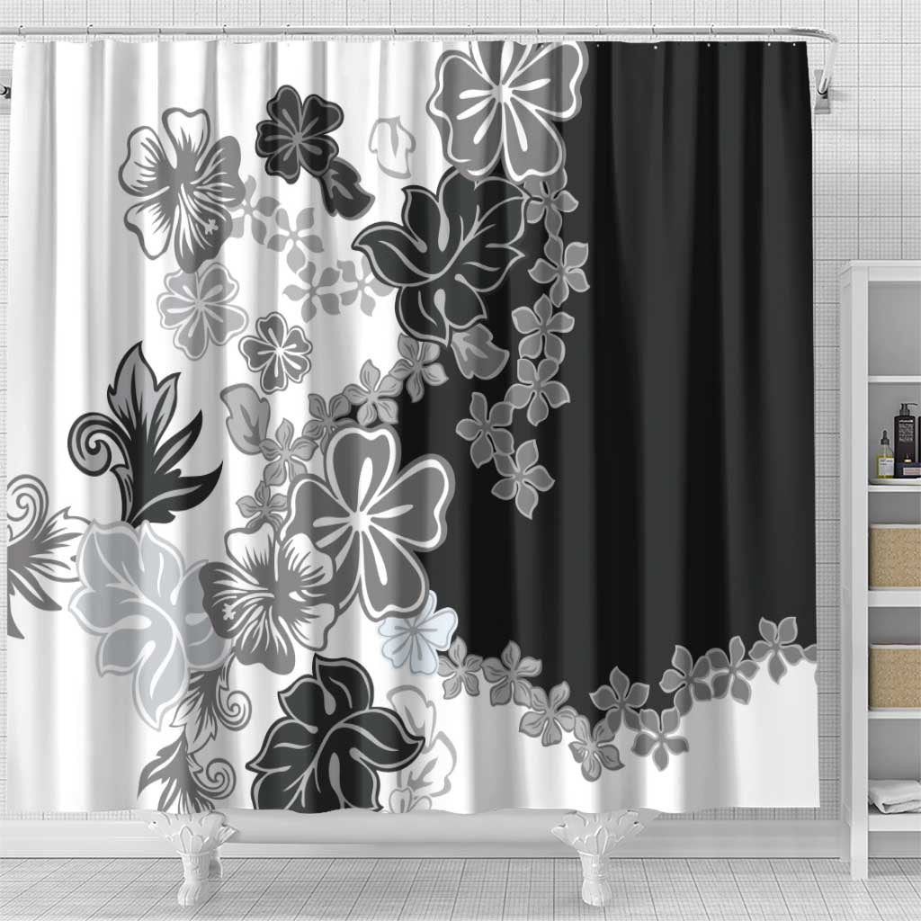 Gray Scale Hibiscus Plumeria Floral Shower Curtain LT01 - Polynesian Pride
