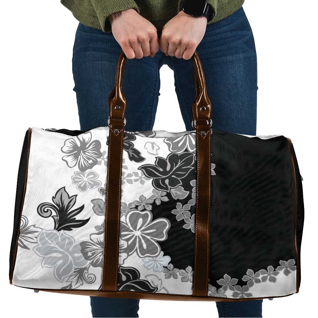 Gray Scale Hibiscus Plumeria Floral Travel Bag - Polynesian Pride