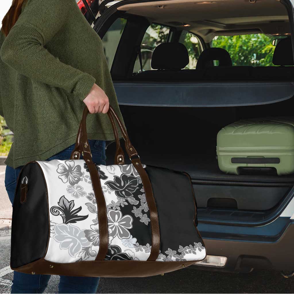 Gray Scale Hibiscus Plumeria Floral Travel Bag - Polynesian Pride