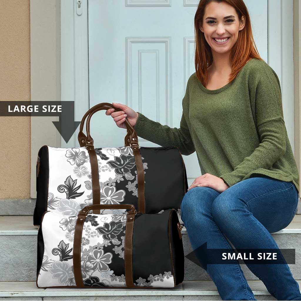 Gray Scale Hibiscus Plumeria Floral Travel Bag - Polynesian Pride