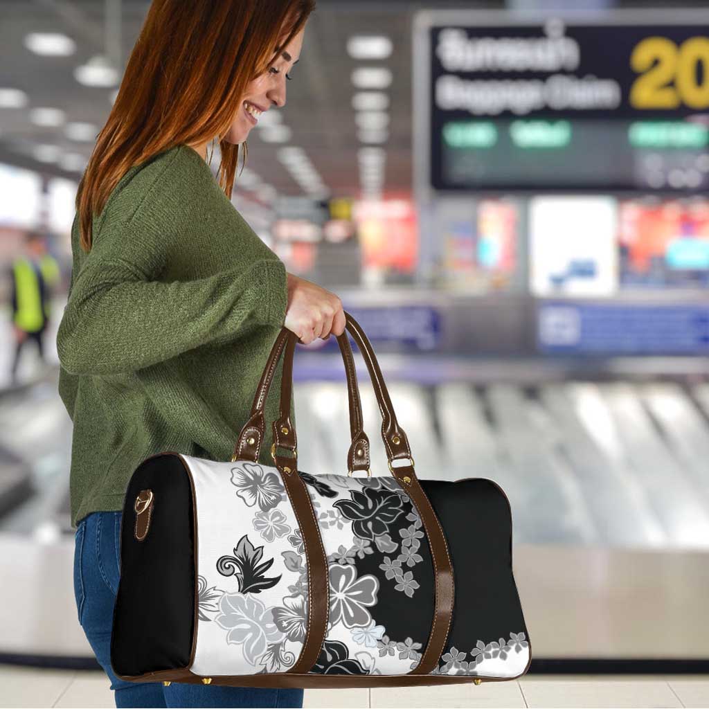 Gray Scale Hibiscus Plumeria Floral Travel Bag - Polynesian Pride