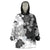 Gray Scale Hibiscus Plumeria Floral Wearable Blanket Hoodie - Polynesian Pride