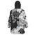 Gray Scale Hibiscus Plumeria Floral Wearable Blanket Hoodie - Polynesian Pride