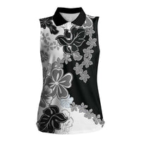 Gray Scale Hibiscus Plumeria Floral Women Sleeveless Polo Shirt - Polynesian Pride