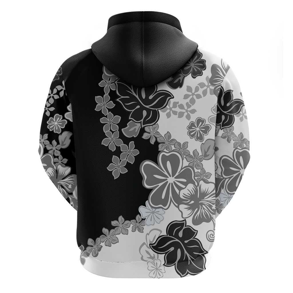 Gray Scale Hibiscus Plumeria Floral Zip Hoodie LT01 - Polynesian Pride