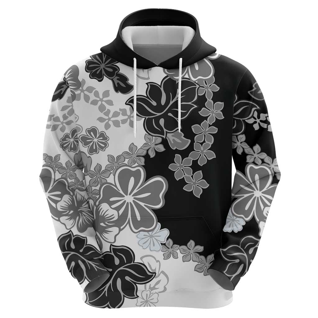 Gray Scale Hibiscus Plumeria Floral Zip Hoodie LT01 - Polynesian Pride