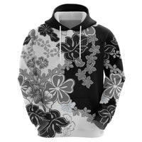 Gray Scale Hibiscus Plumeria Floral Zip Hoodie LT01 - Polynesian Pride
