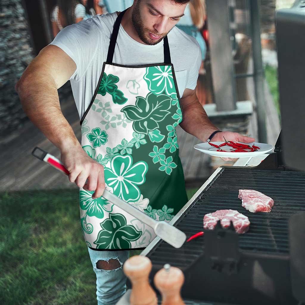 Green Hibiscus Plumeria Floral Apron - Polynesian Pride