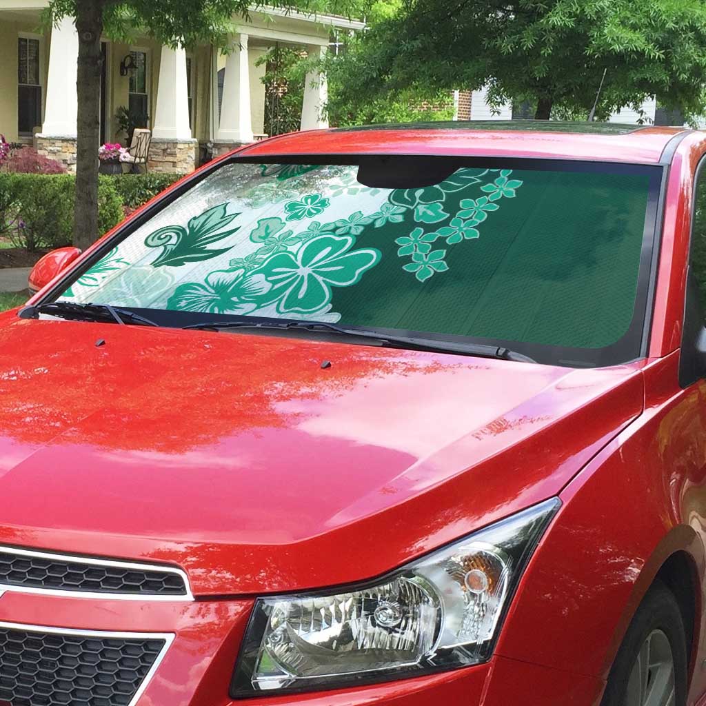 Green Hibiscus Plumeria Floral Auto Sun Shade - Polynesian Pride