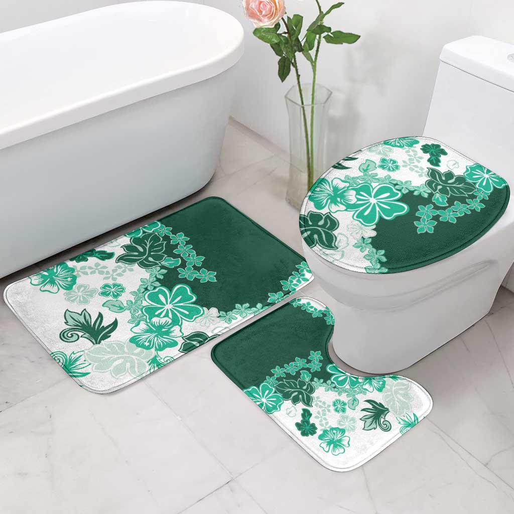 Green Hibiscus Plumeria Floral Bathroom Set - Polynesian Pride