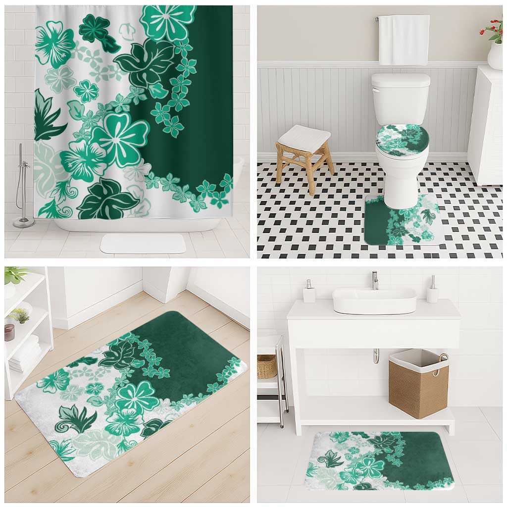 Green Hibiscus Plumeria Floral Bathroom Set - Polynesian Pride