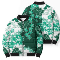 Green Hibiscus Plumeria Floral Bomber Puffer Jacket - Polynesian Pride