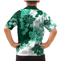 Green Hibiscus Plumeria Floral Family Matching Mermaid Dress and Hawaiian Shirt LT01 - Polynesian Pride