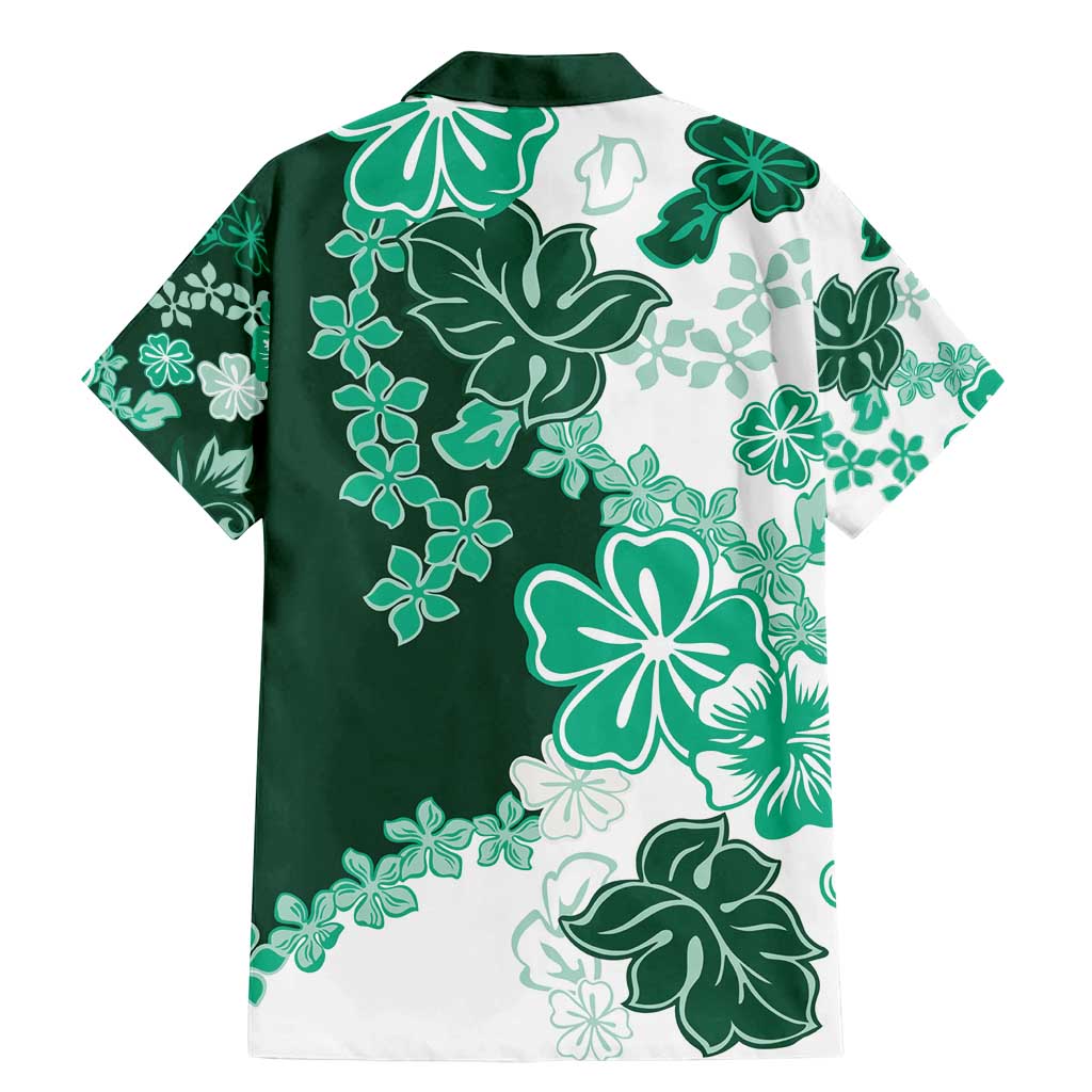 Green Hibiscus Plumeria Floral Family Matching Mermaid Dress and Hawaiian Shirt LT01 - Polynesian Pride