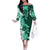 Green Hibiscus Plumeria Floral Family Matching Off The Shoulder Long Sleeve Dress and Hawaiian Shirt - Polynesian Pride