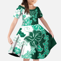Green Hibiscus Plumeria Floral Family Matching Short Sleeve Bodycon Dress and Hawaiian Shirt LT01 Daughter's Dress Green - Polynesian Pride