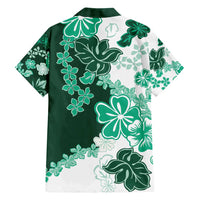 Green Hibiscus Plumeria Floral Family Matching Short Sleeve Bodycon Dress and Hawaiian Shirt LT01 - Polynesian Pride