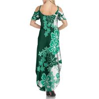 Green Hibiscus Plumeria Floral Family Matching Summer Maxi Dress and Hawaiian Shirt - Polynesian Pride