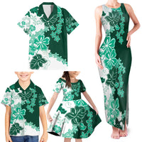 Green Hibiscus Plumeria Floral Family Matching Tank Maxi Dress and Hawaiian Shirt LT01 - Polynesian Pride