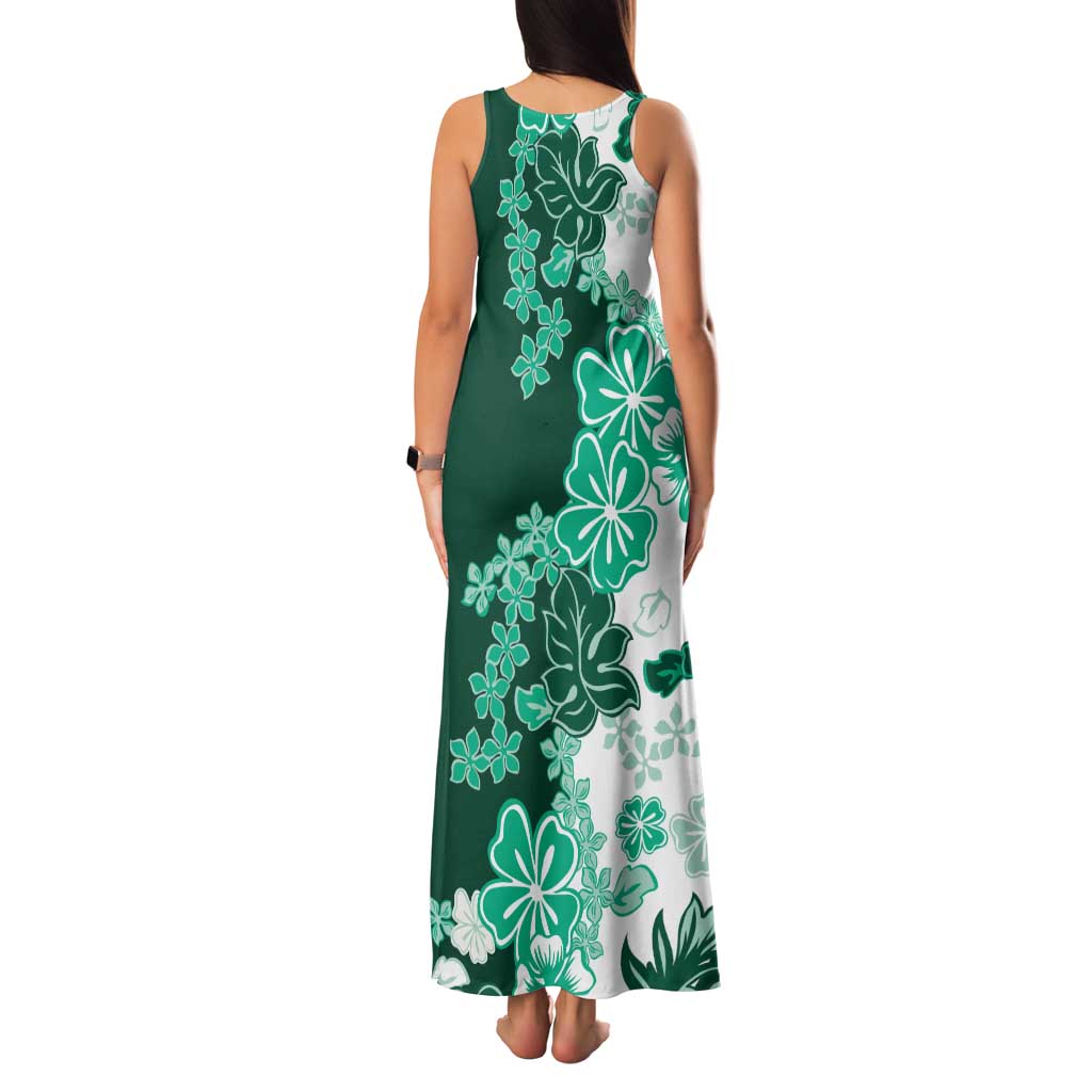 Green Hibiscus Plumeria Floral Family Matching Tank Maxi Dress and Hawaiian Shirt LT01 - Polynesian Pride
