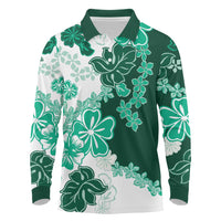 Green Hibiscus Plumeria Floral Long Sleeve Polo Shirt - Polynesian Pride