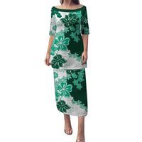 Green Hibiscus Plumeria Floral Puletasi - Polynesian Pride