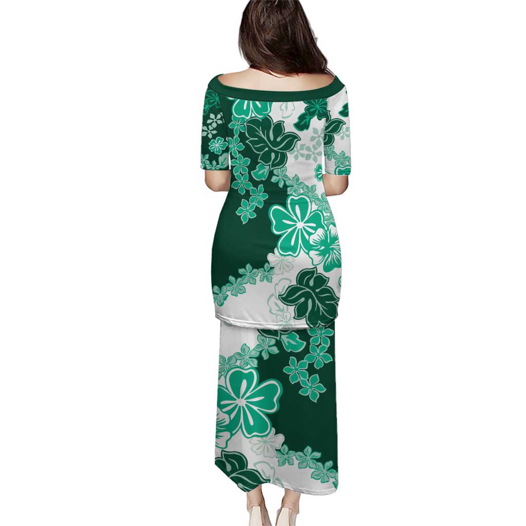 Green Hibiscus Plumeria Floral Puletasi - Polynesian Pride