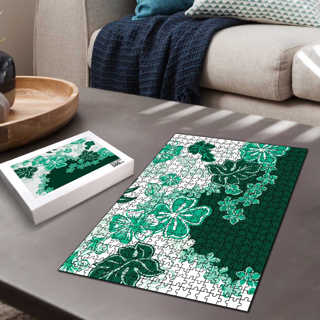Green Hibiscus Plumeria Floral Puzzle LT01