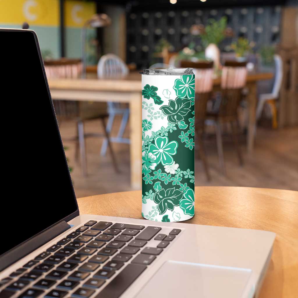 Green Hibiscus Plumeria Floral Skinny Tumbler - Polynesian Pride