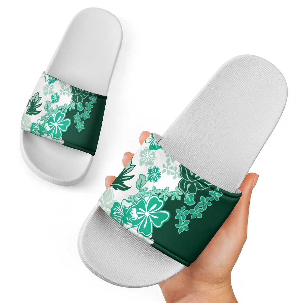 Green Hibiscus Plumeria Floral Slide Sandals - Polynesian Pride