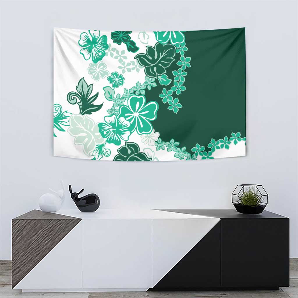 Green Hibiscus Plumeria Floral Tapestry - Polynesian Pride