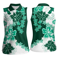 Green Hibiscus Plumeria Floral Women Sleeveless Polo Shirt - Polynesian Pride