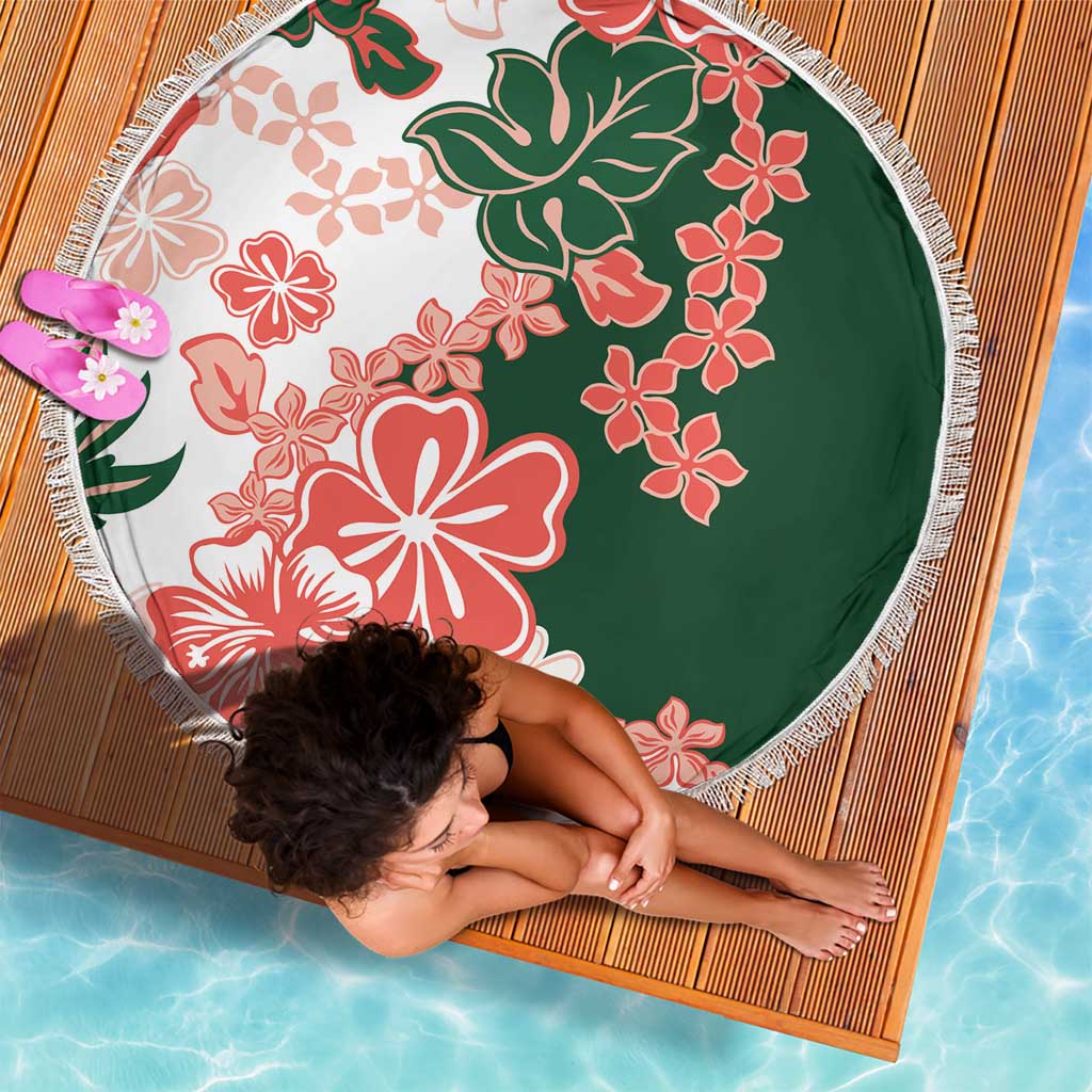 Green Orange Hibiscus Plumeria Floral Beach Blanket - Polynesian Pride