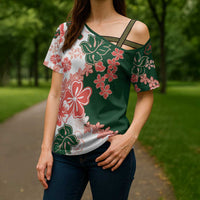 Green Orange Hibiscus Plumeria Floral Cross Shoulder Shirt - Polynesian Pride