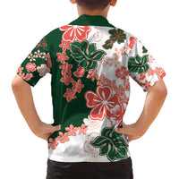 Green Orange Hibiscus Plumeria Floral Family Matching Long Sleeve Bodycon Dress and Hawaiian Shirt LT01 - Polynesian Pride