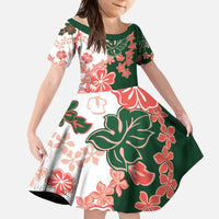 Green Orange Hibiscus Plumeria Floral Family Matching Long Sleeve Bodycon Dress and Hawaiian Shirt LT01 Daughter's Dress Orange - Polynesian Pride