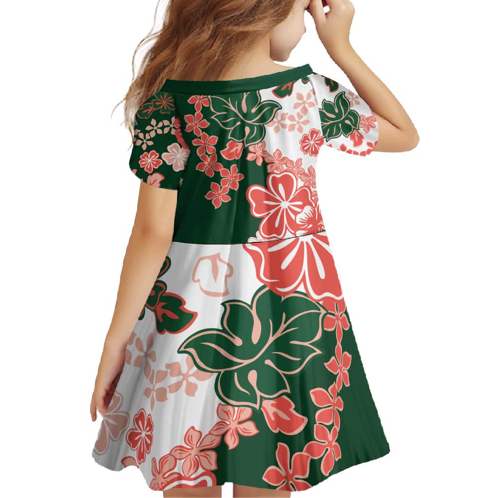 Green Orange Hibiscus Plumeria Floral Family Matching Long Sleeve Bodycon Dress and Hawaiian Shirt LT01 - Polynesian Pride