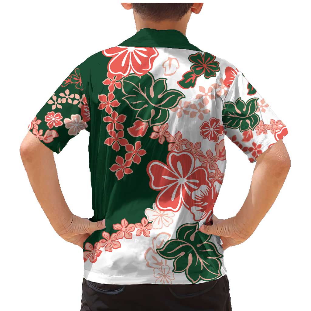 Green Orange Hibiscus Plumeria Floral Family Matching Mermaid Dress and Hawaiian Shirt LT01 - Polynesian Pride