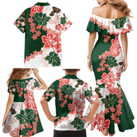 Green Orange Hibiscus Plumeria Floral Family Matching Mermaid Dress and Hawaiian Shirt LT01 - Polynesian Pride