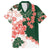 Green Orange Hibiscus Plumeria Floral Family Matching Off The Shoulder Long Sleeve Dress and Hawaiian Shirt - Polynesian Pride