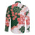 Green Orange Hibiscus Plumeria Floral Family Matching Off The Shoulder Long Sleeve Dress and Hawaiian Shirt - Polynesian Pride